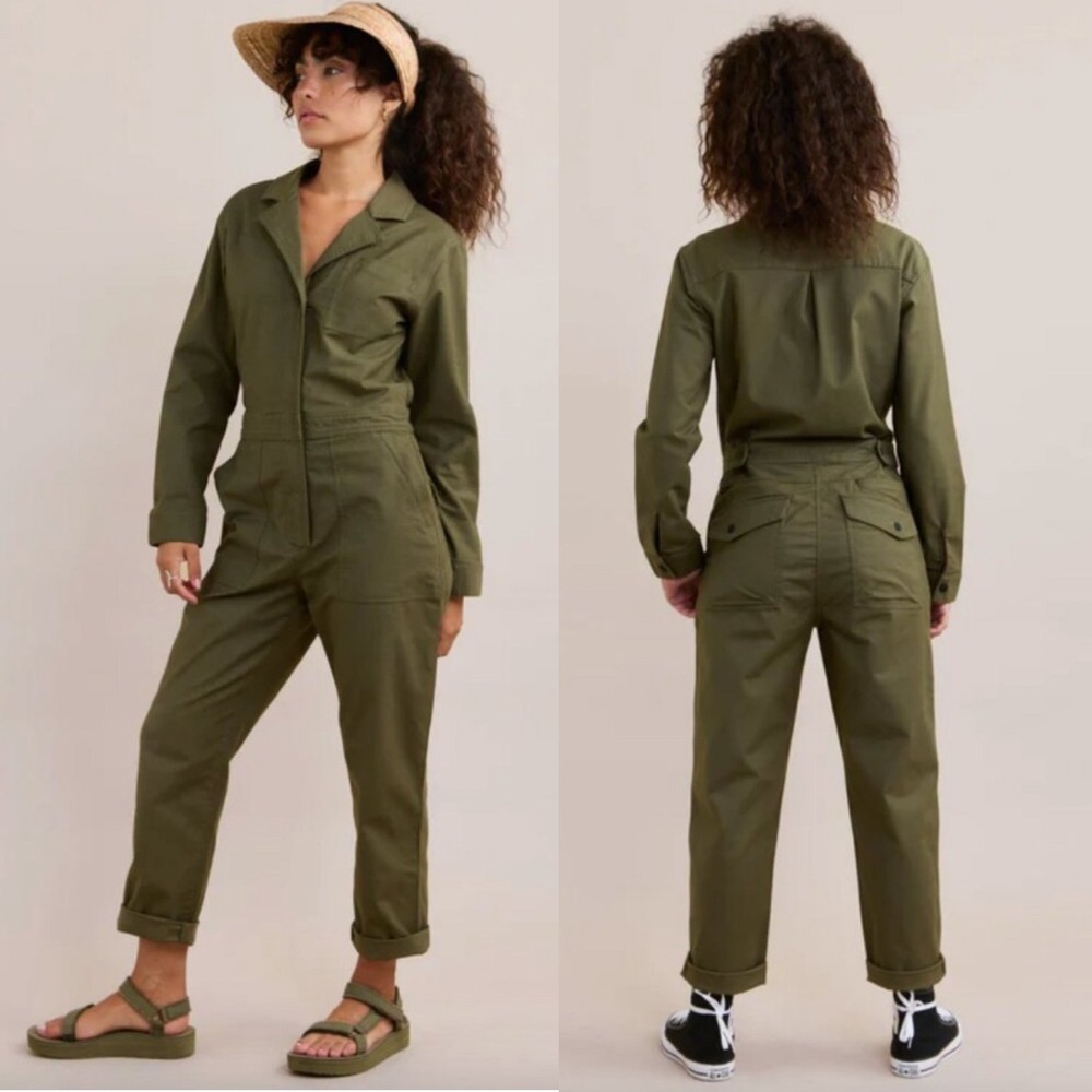Roark Women Army Green Layover Jumpsuit Long Sleeve Cotton Blend Boiler Suit‎ S